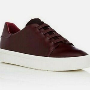 Burgundy Leather and Shearling Slip-On Sneaker